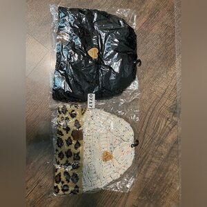 *2PC SET HEIMISH USA BEANIE Cap Mixed Media Sherpa Knit Leopard Cuff Pullon Hat